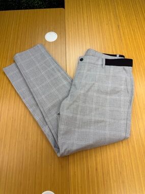 Zara Plaid Striped Comfort Golf Pants Men's XL Gray White Elastic Waist